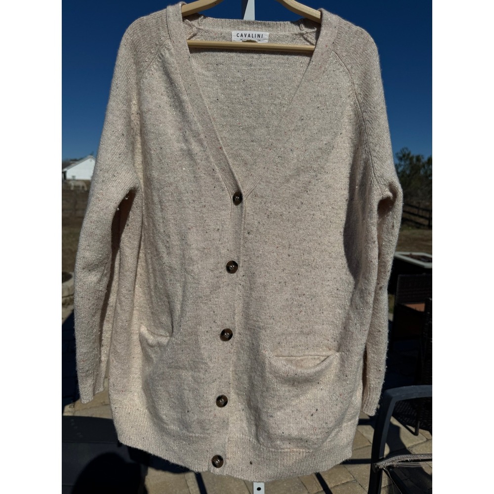 Cavalini Oatmeal Flecked‎ Wool Blend Cardigan Sweater Women's Medium